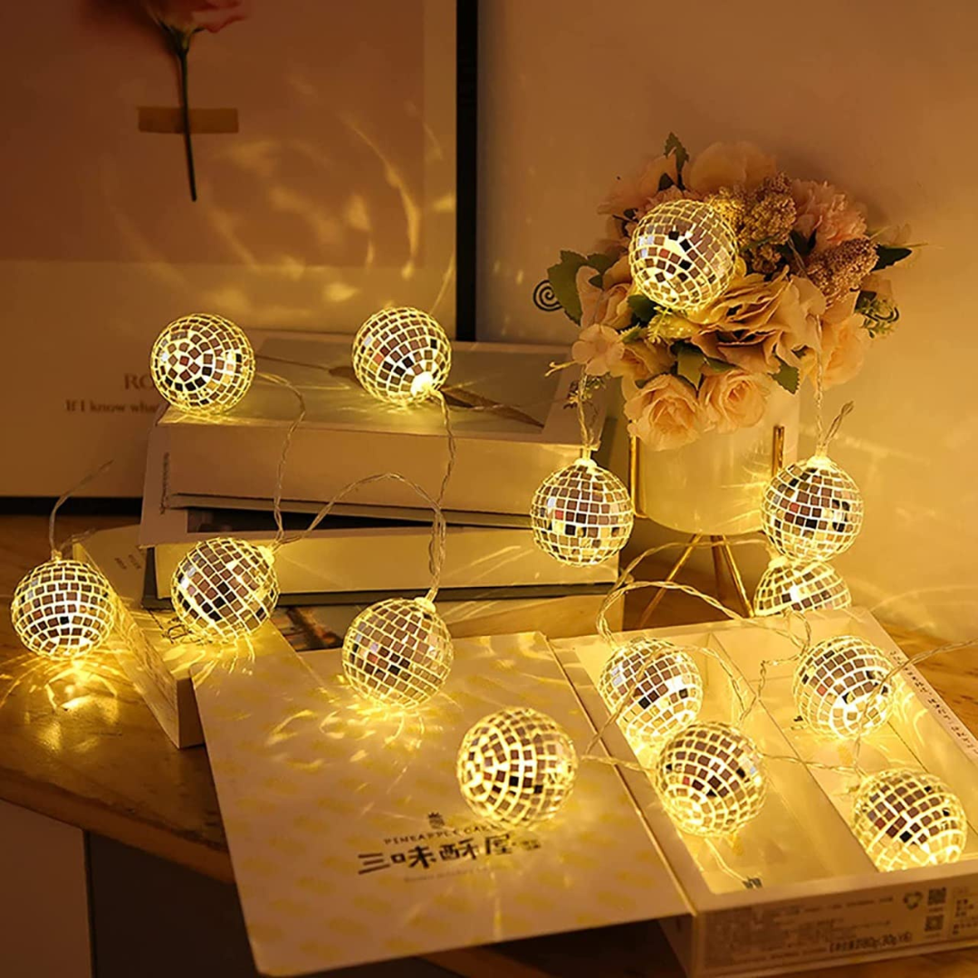 LED Disco Ball Mirror String Light Warm White Chronos Lights