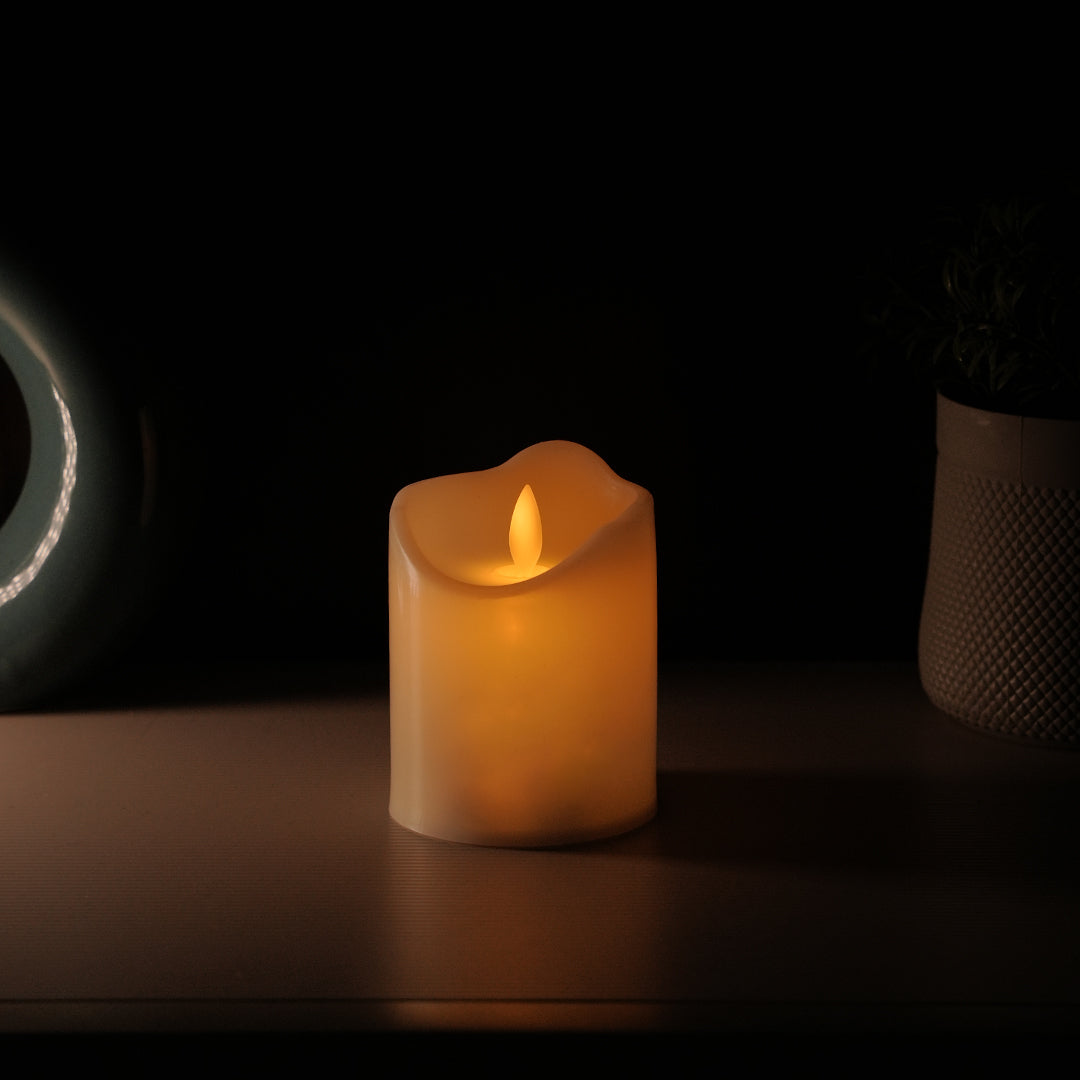 LED Moving Flame Pillar Candle - Smooth Ivory | Chronos Lights