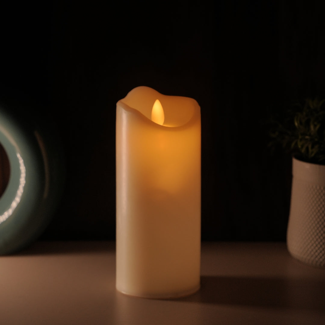 LED Moving Flame Pillar Candle - Smooth Ivory | Chronos Lights