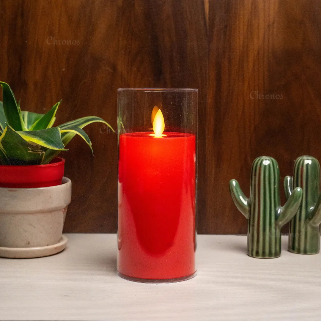 Red moving wick LED candle for Christmas décor and holiday ambiance