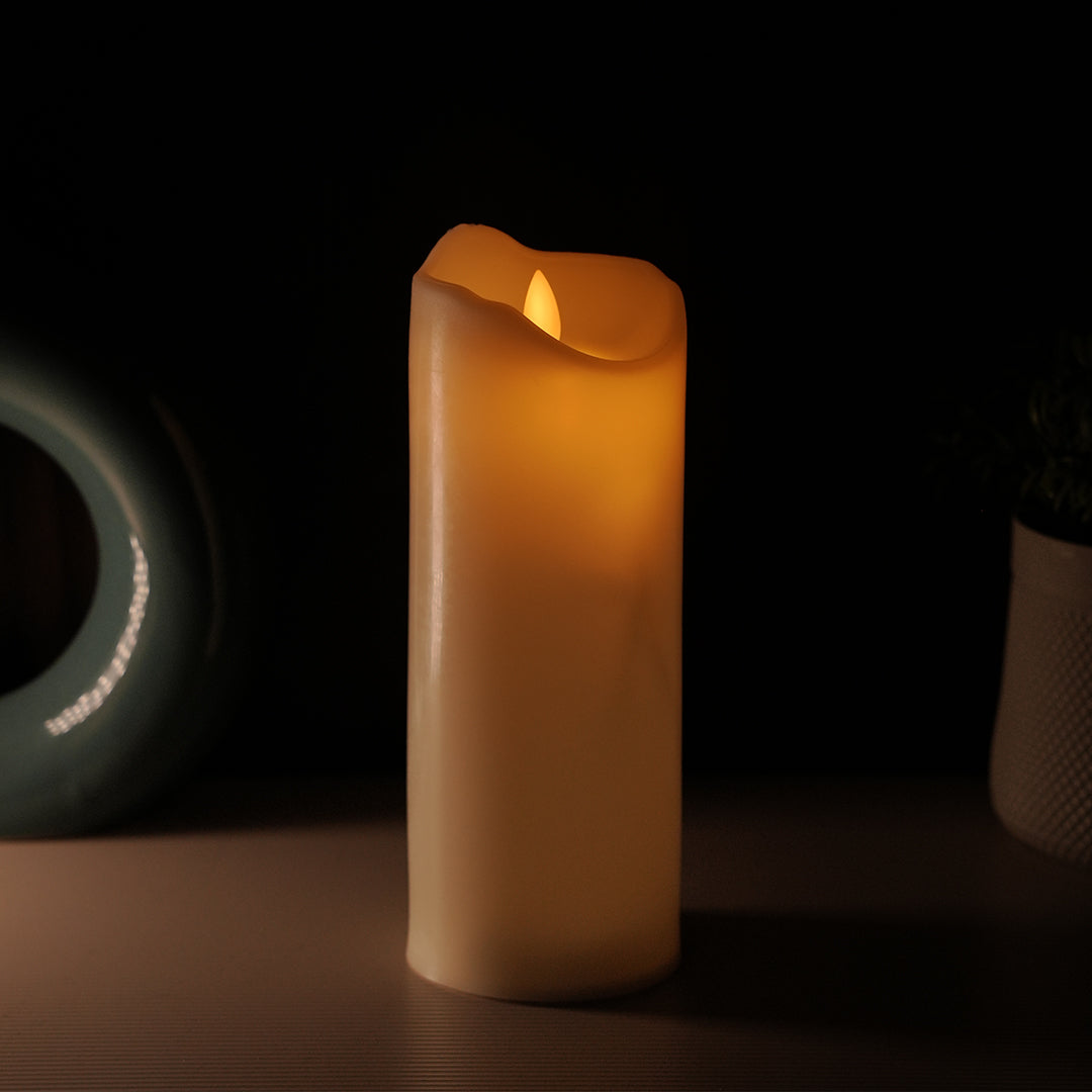 LED Moving Flame Pillar Candle - Smooth Ivory | Chronos Lights