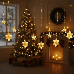 Christmas 3D Paint Snowflake and Star Curtain Lights | Warm White
