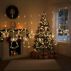 Christmas LED Fairy Bell + Star Curtain Light | Warm White - Water Resistance