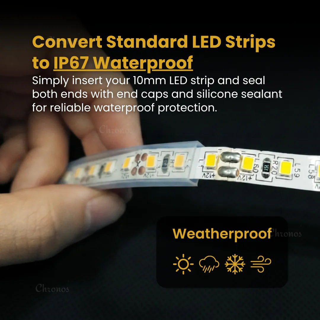 Flexible transparent silicone tube designed for 10mm LED strip lights
