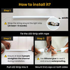Step-by-step guide on how to install an LED strip with text and images.