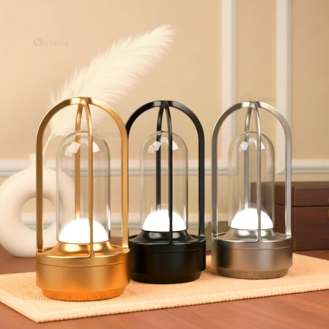 KEPI Arch rechargeable aluminum table lamp with modern arch design, cordless LED lighting and dimmable brightness
