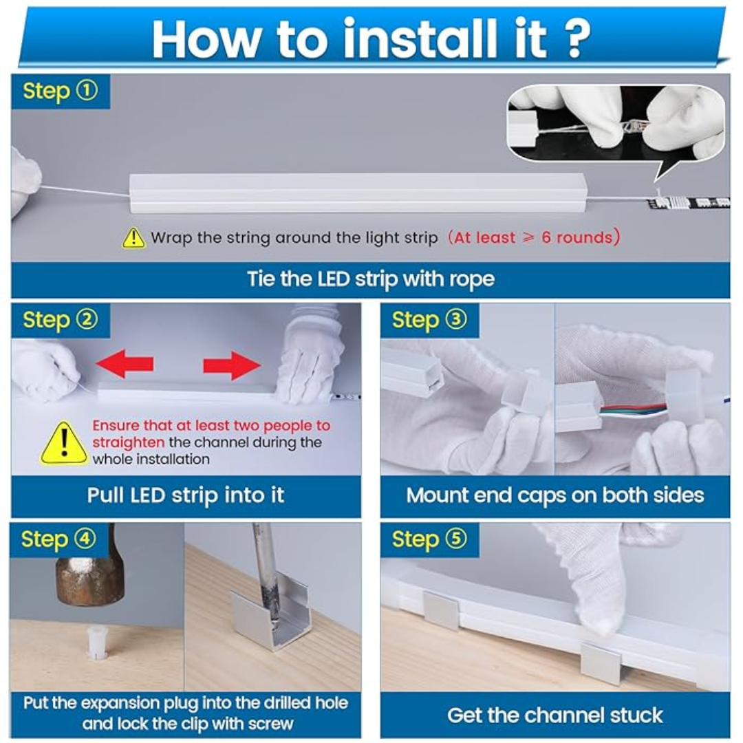 Silicone profile for LED strip lighting, perfect for 8mm x 8mm strips, ensuring easy installation and added longevity.