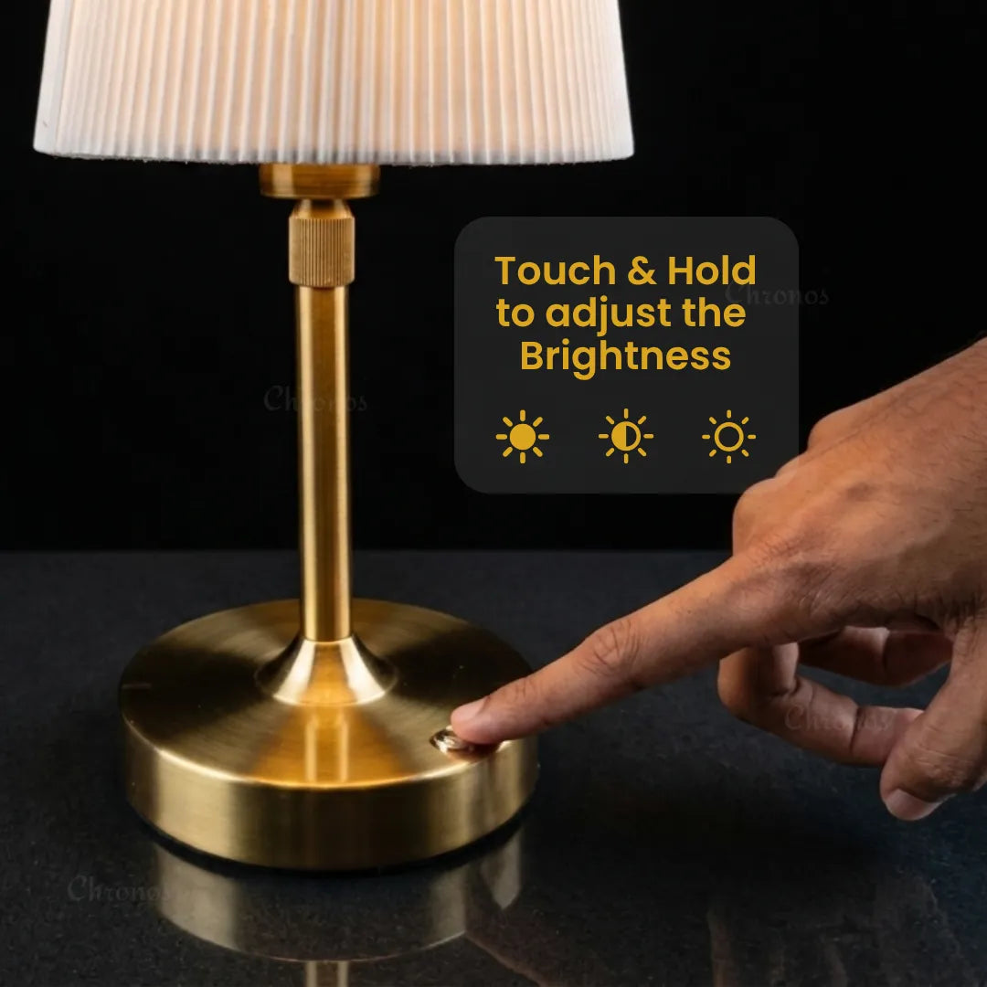 Linea cordless rechargeable table lamp with fabric shade for elegant home and hospitality interiors