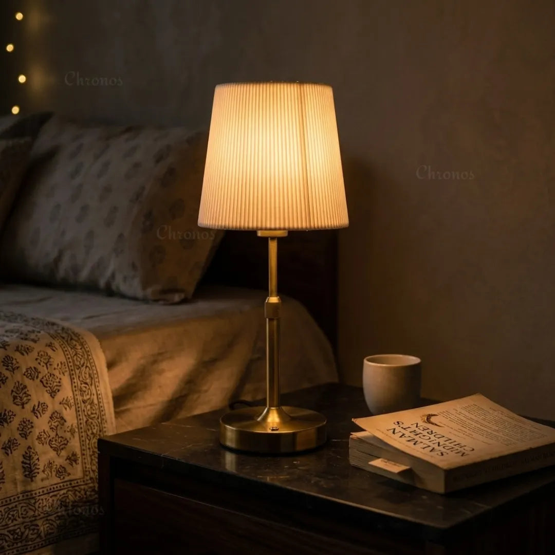 Linea premium rechargeable fabric shade table lamp for hotel rooms and luxury hospitality spaces