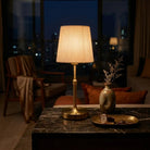 Linea cordless rechargeable bedside table lamp with fabric shade and soft ambient illumination