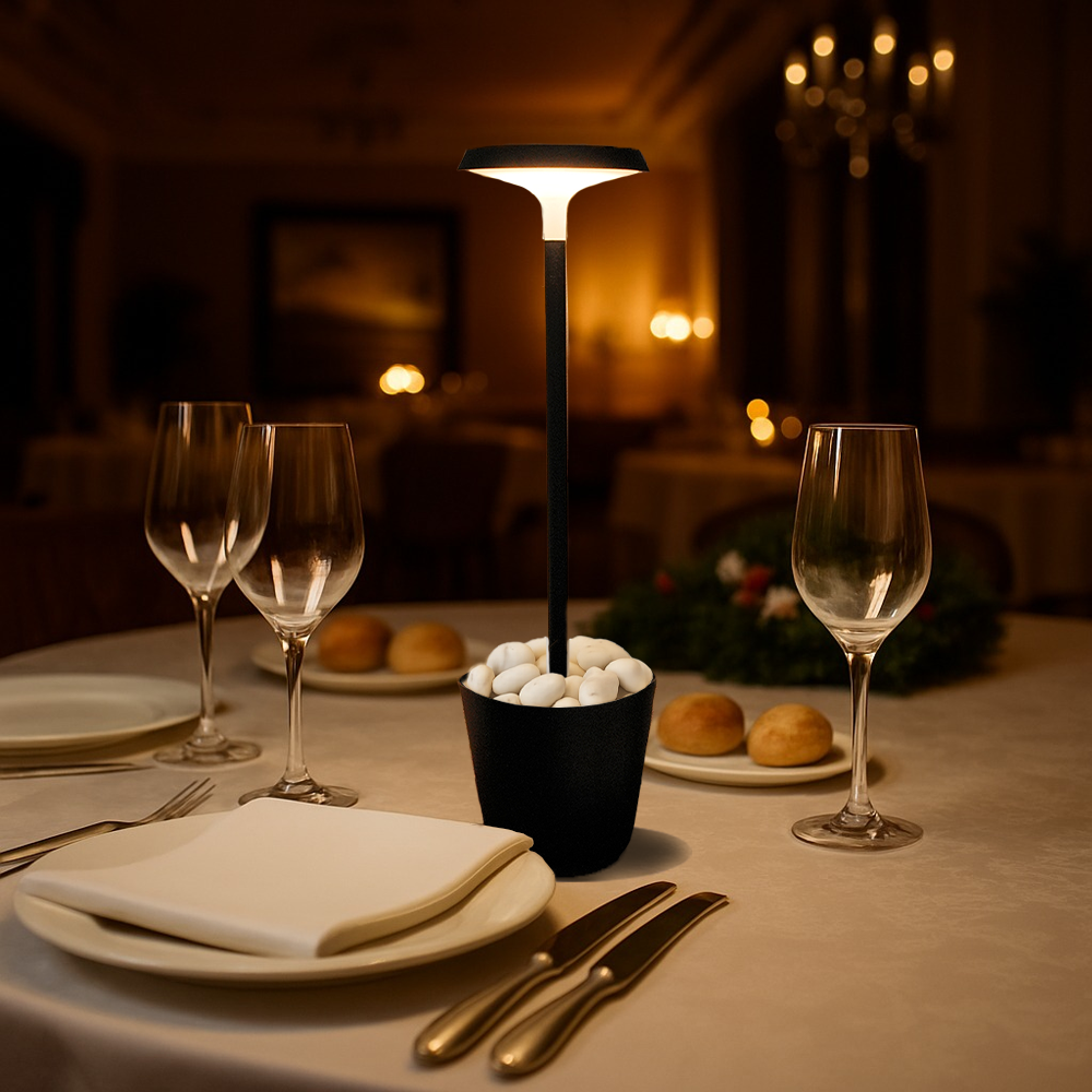 Minimalist cordless LED table lamp with warm ambient lighting for modern living room and bedroom decor