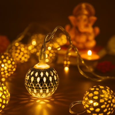 Metal Moroccan Balls Decorative String Lights - Warm White | Ganpati Decoration