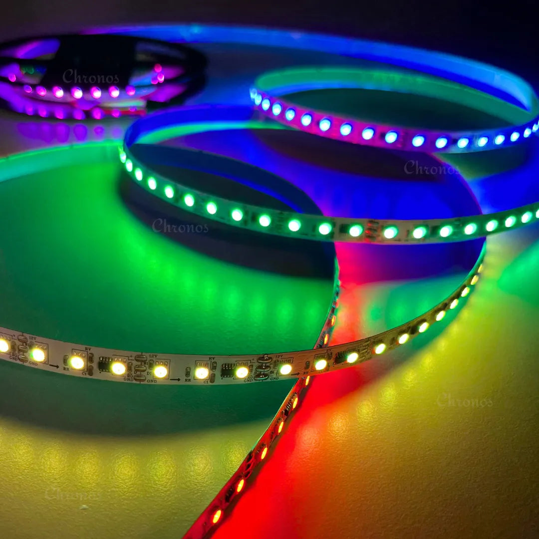 RGBIC LED strip displaying a rainbow of colors across supported sections.