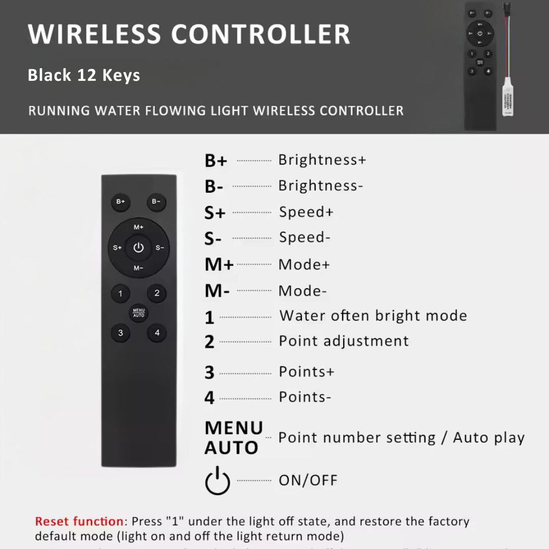 Running Flowing Water Wireless Controller for LED Running Strip Lights - 12 Key Wireless Remote Control (WS2811)