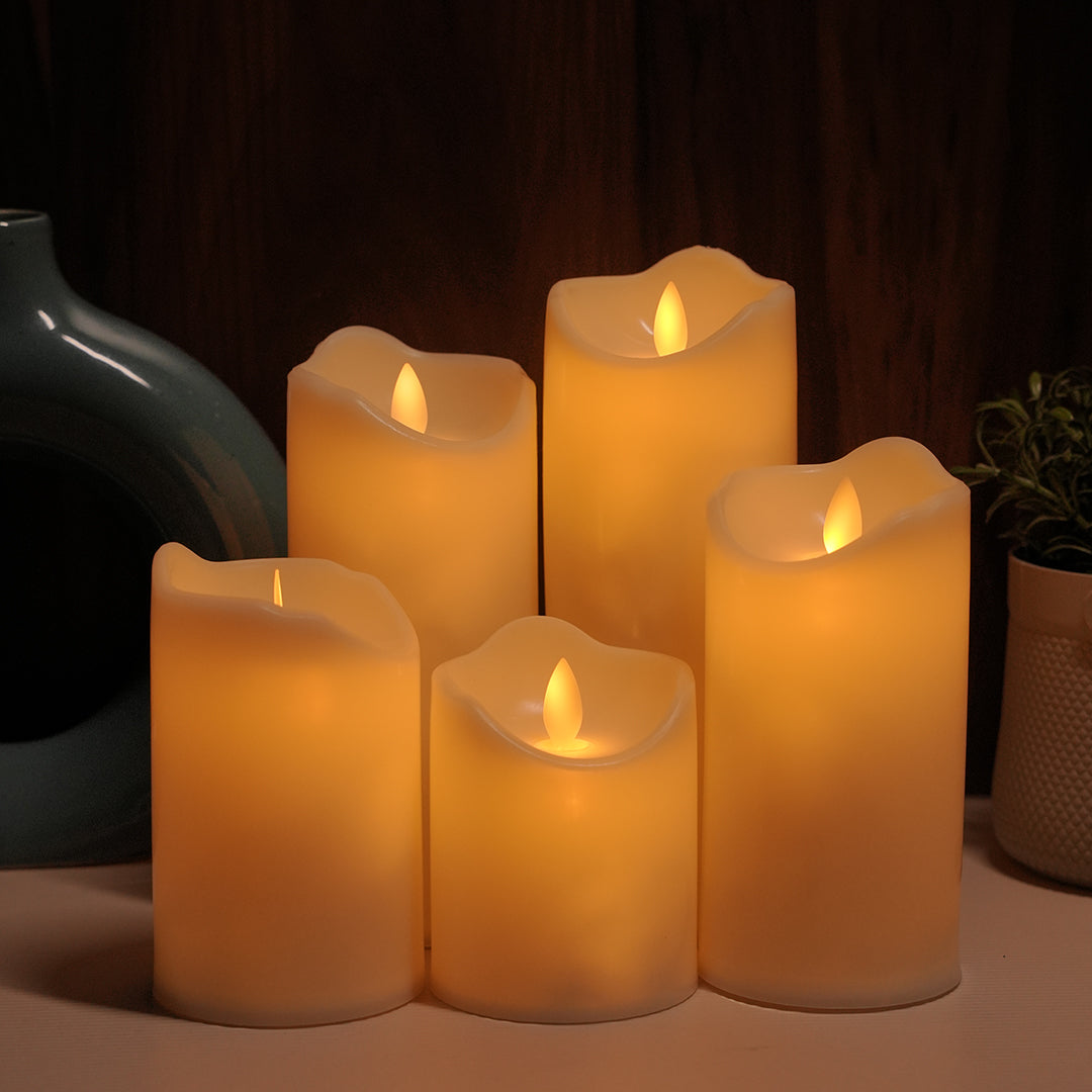 LED Moving Flame Pillar Candle - Smooth Ivory | Chronos Lights