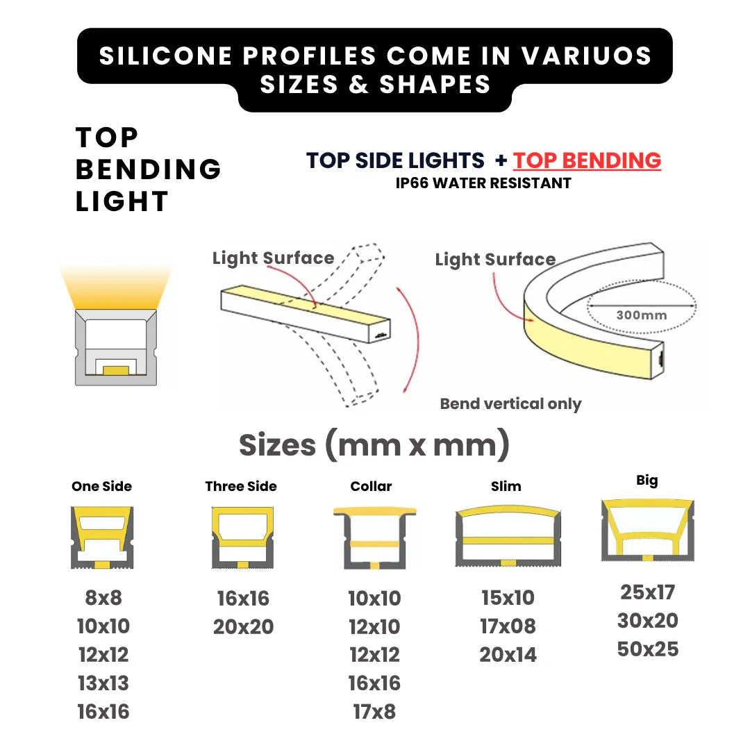 Diagram of silicone profiles with various sizes and shapes. 