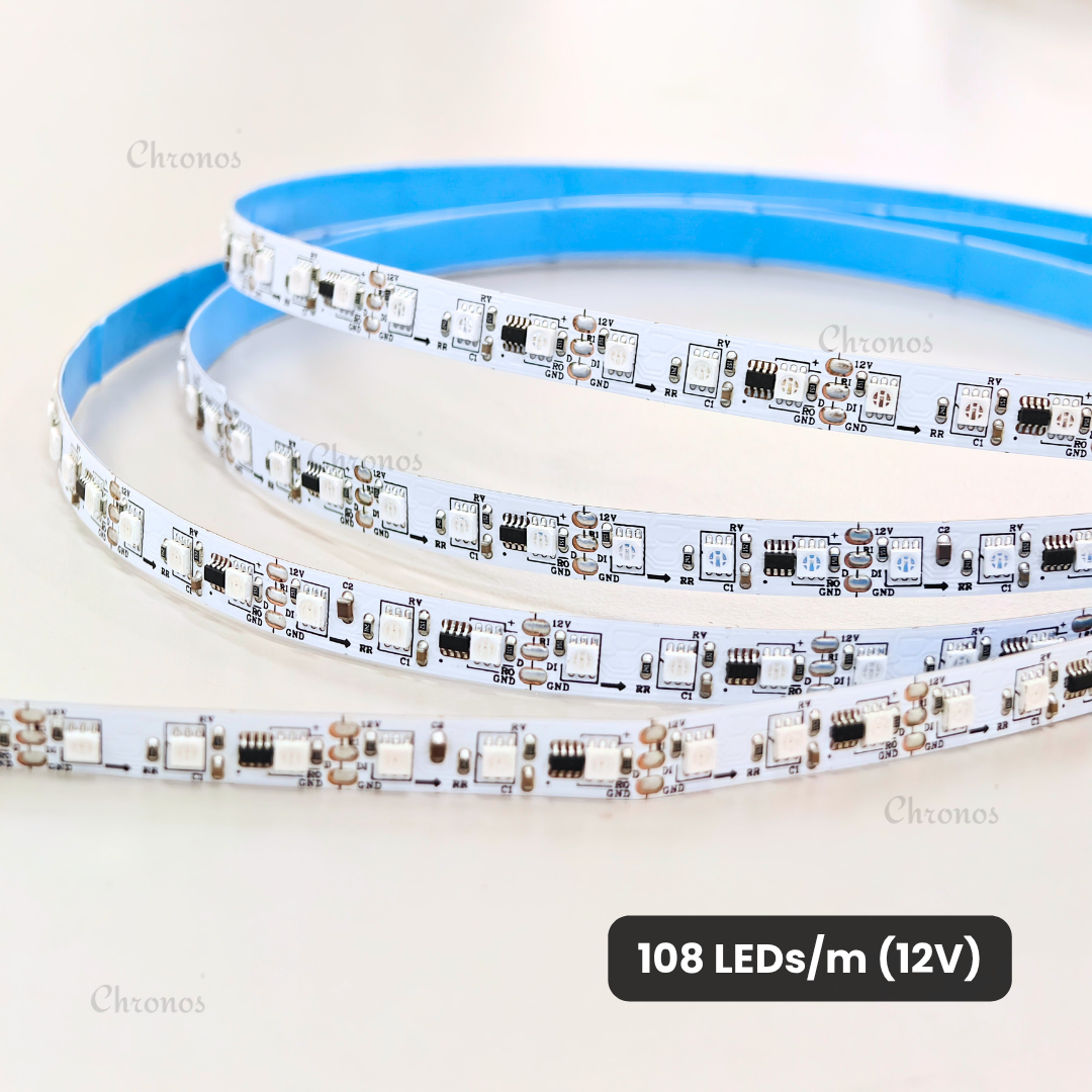 Smart pixel RGB LED strip lighting for immersive gaming desk and entertainment setups.