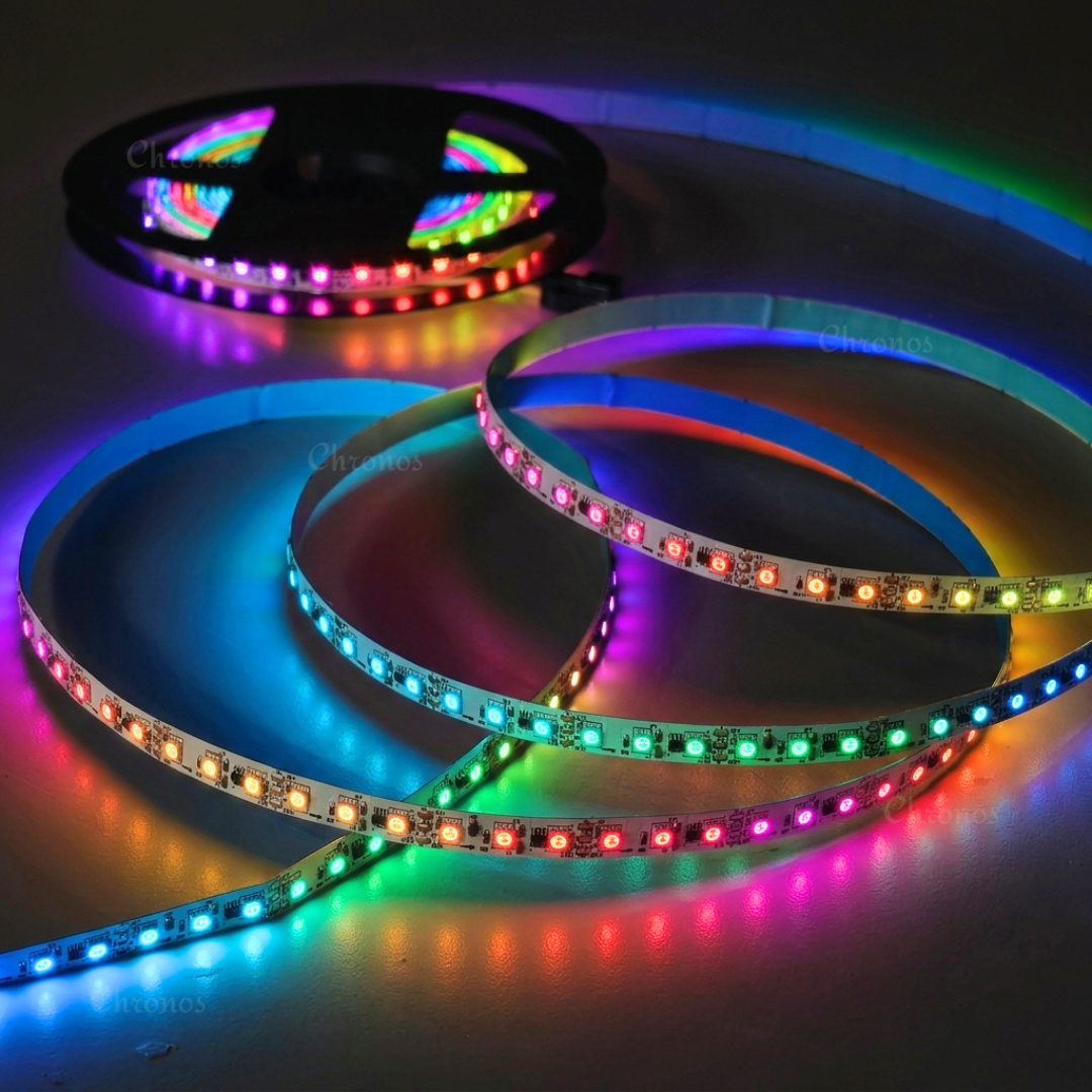 RGBIC LED strip lighting controlled through a compatible smartphone application.