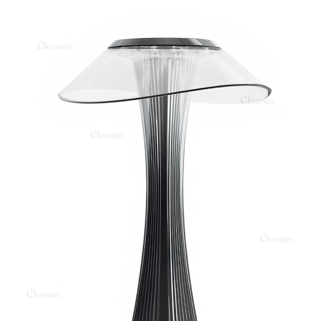 Stria decorative acrylic LED table lamp with cordless rechargeable functionality