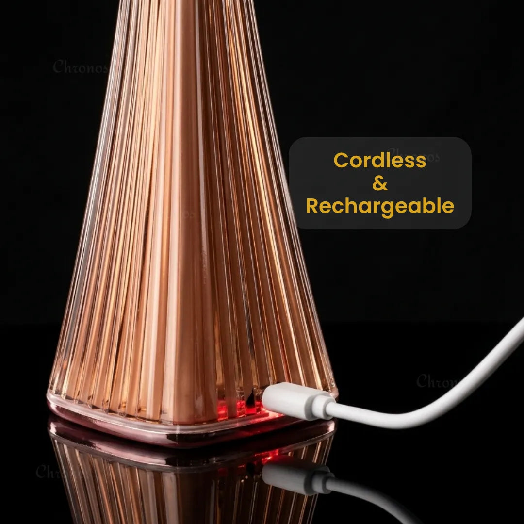 Stria Rose Gold slim rechargeable table lamp with premium acrylic construction