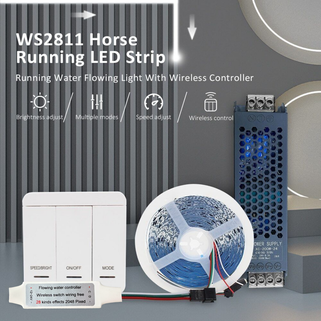 Running Flowing Water LED Strip Lights with Wireless Controller and Power Supply Chronos Lights