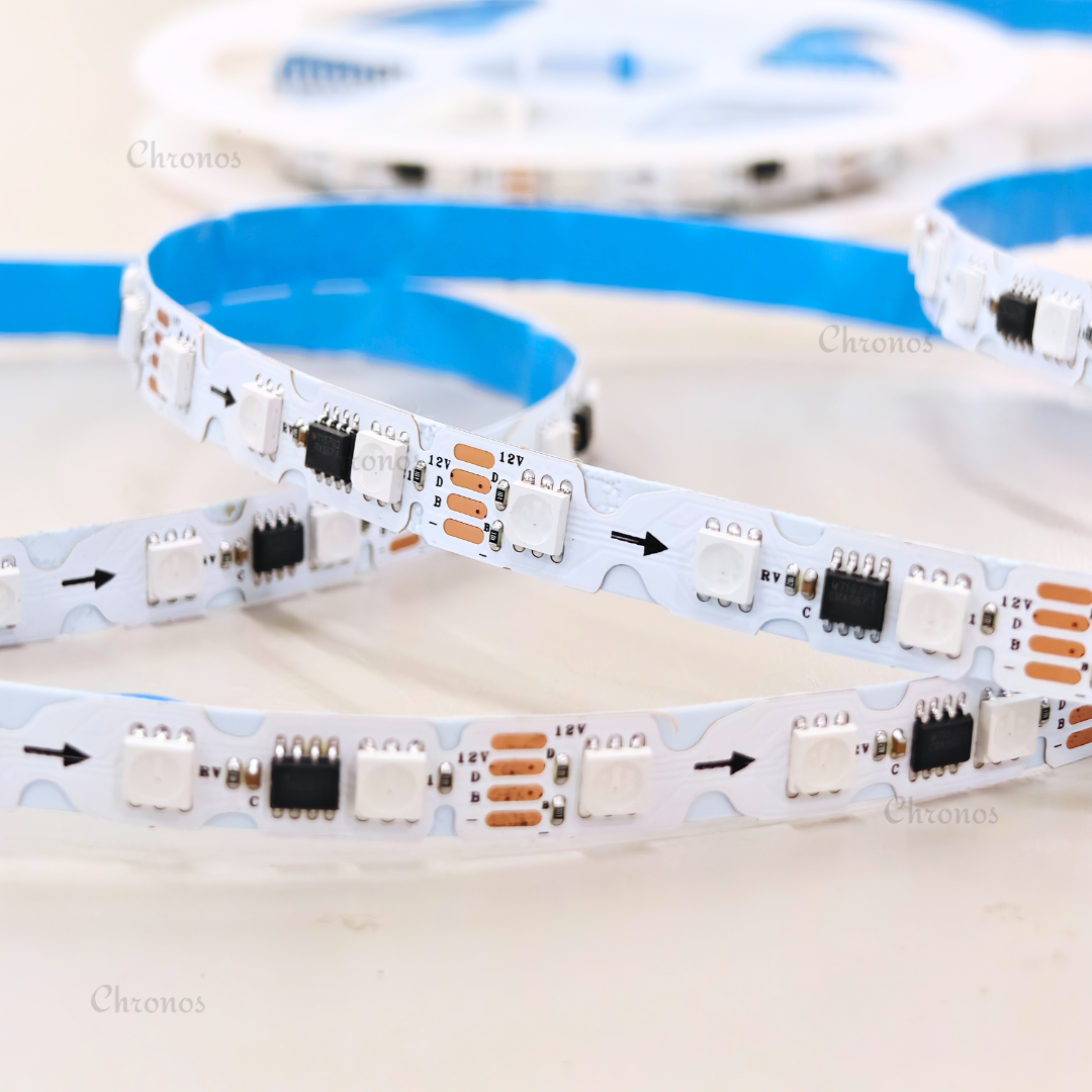 WS2811 RGB LED strip light showing its LED layout and flexible strip construction.