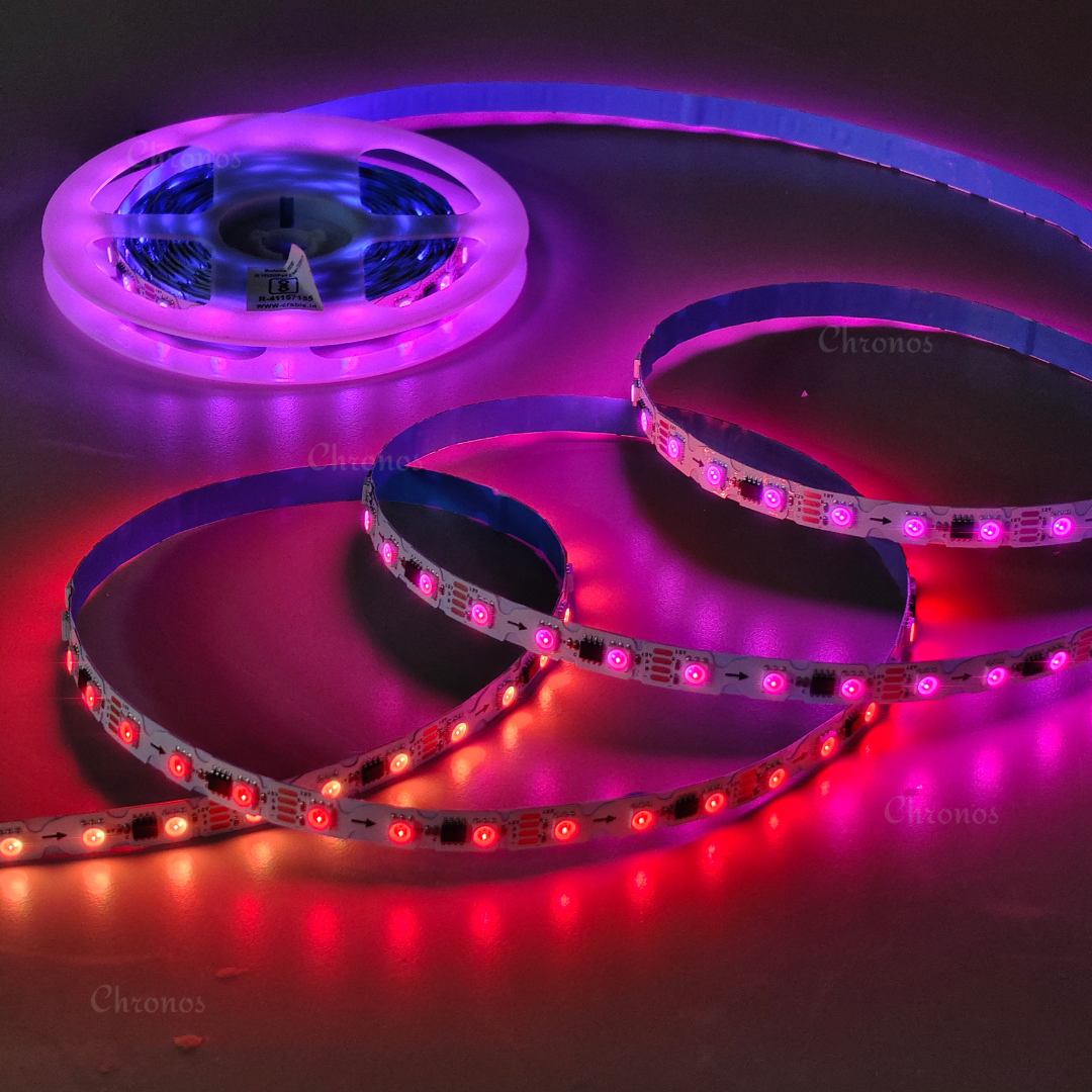 WS2811 smart pixel LED strip designed for programmable RGB lighting effects.