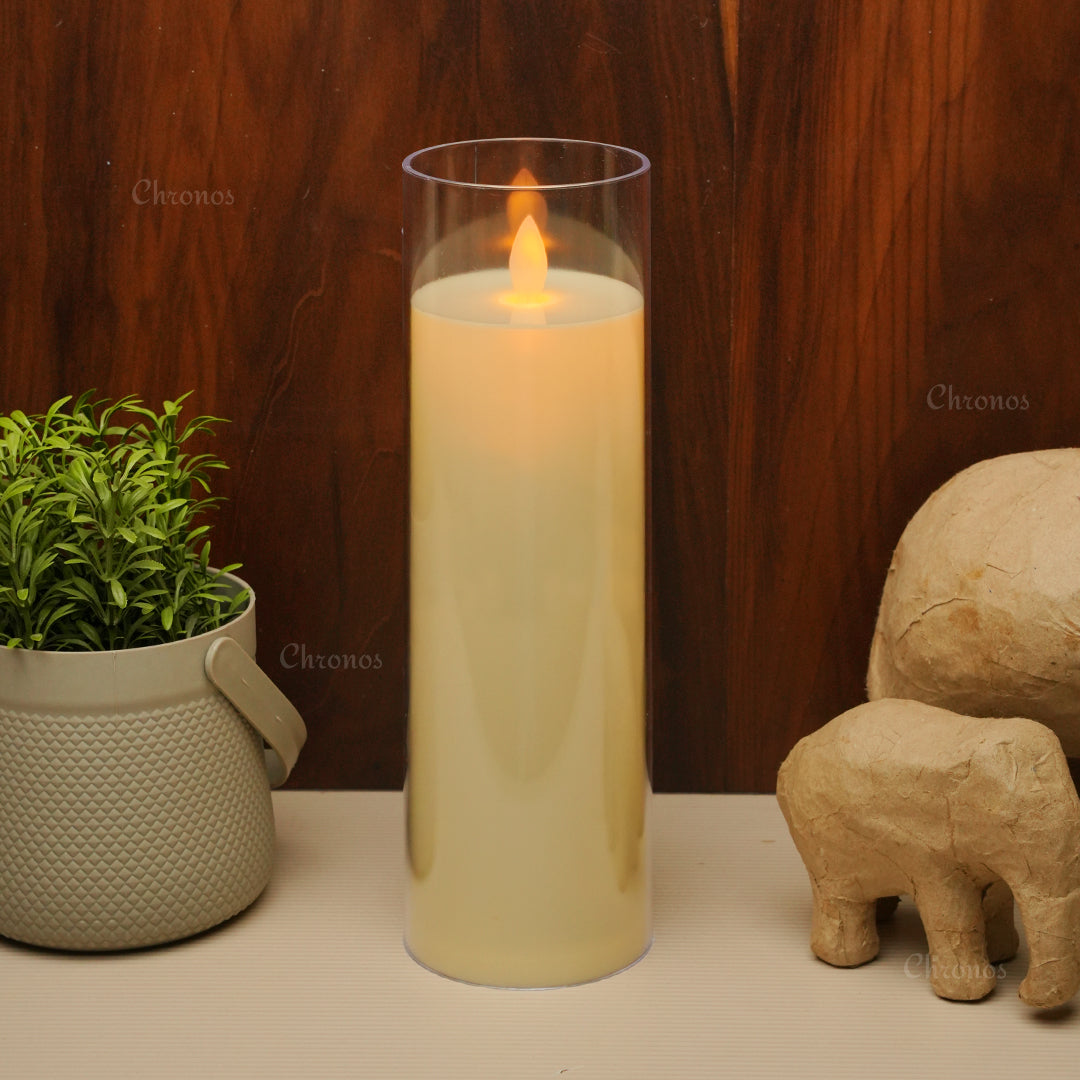 Acrylic glass LED moving flame pillar candle for elegant home décor – Chronos Lights