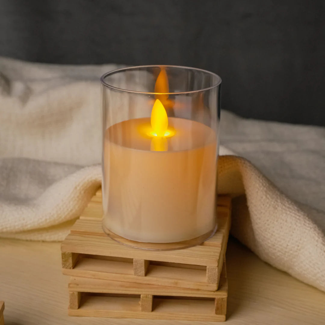 Acrylic LED Flame Pillar Candle – Stylish addition for living room, bedroom, and dining table décor