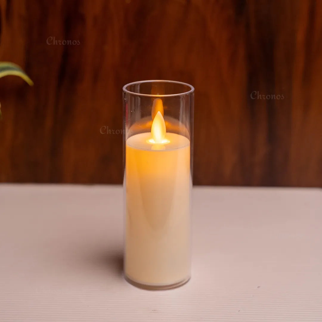 Acrylic LED pillar candles for romantic dinners and cozy decorative lighting