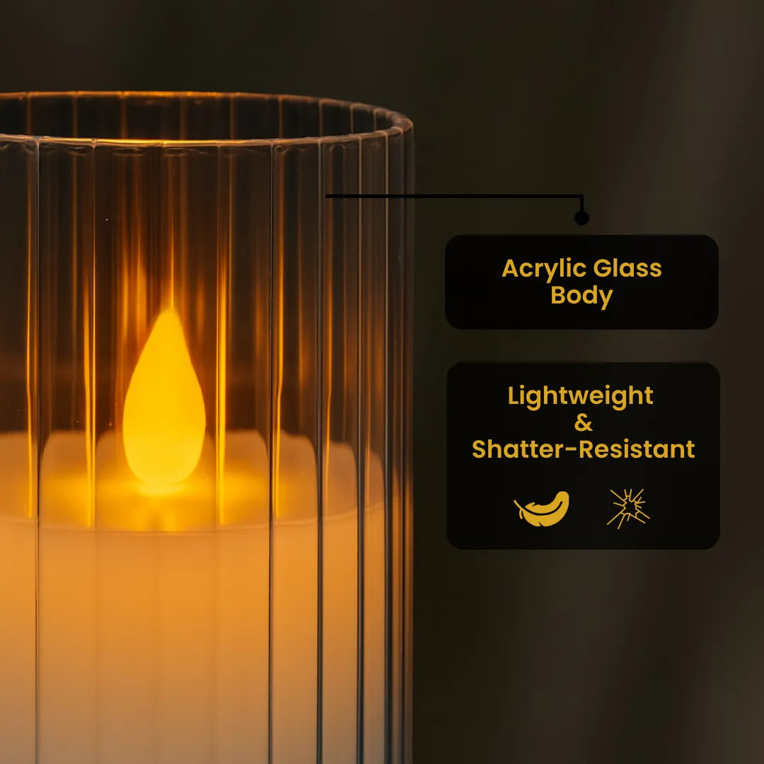Acrylic pleated LED candle with realistic moving flame effect for decorative lighting