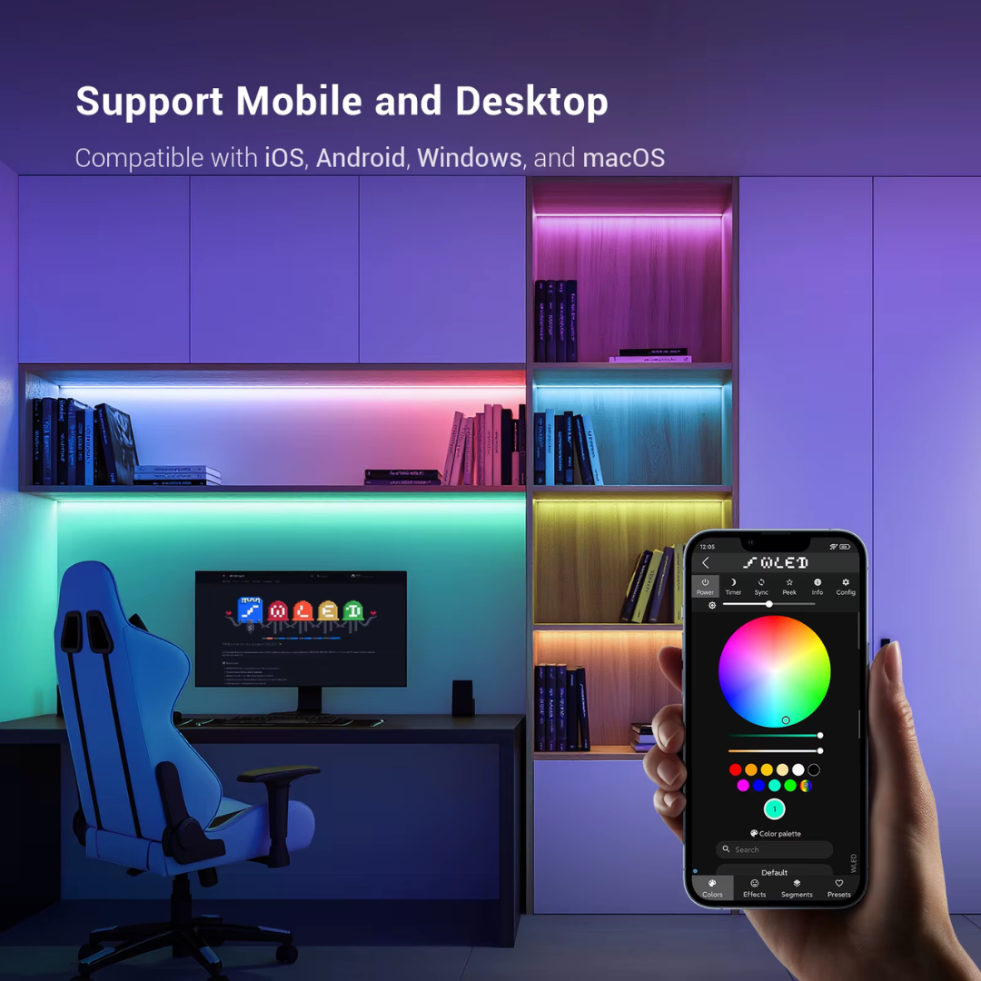 SP803E controller connected to WS2812B addressable LED strip with dynamic colors