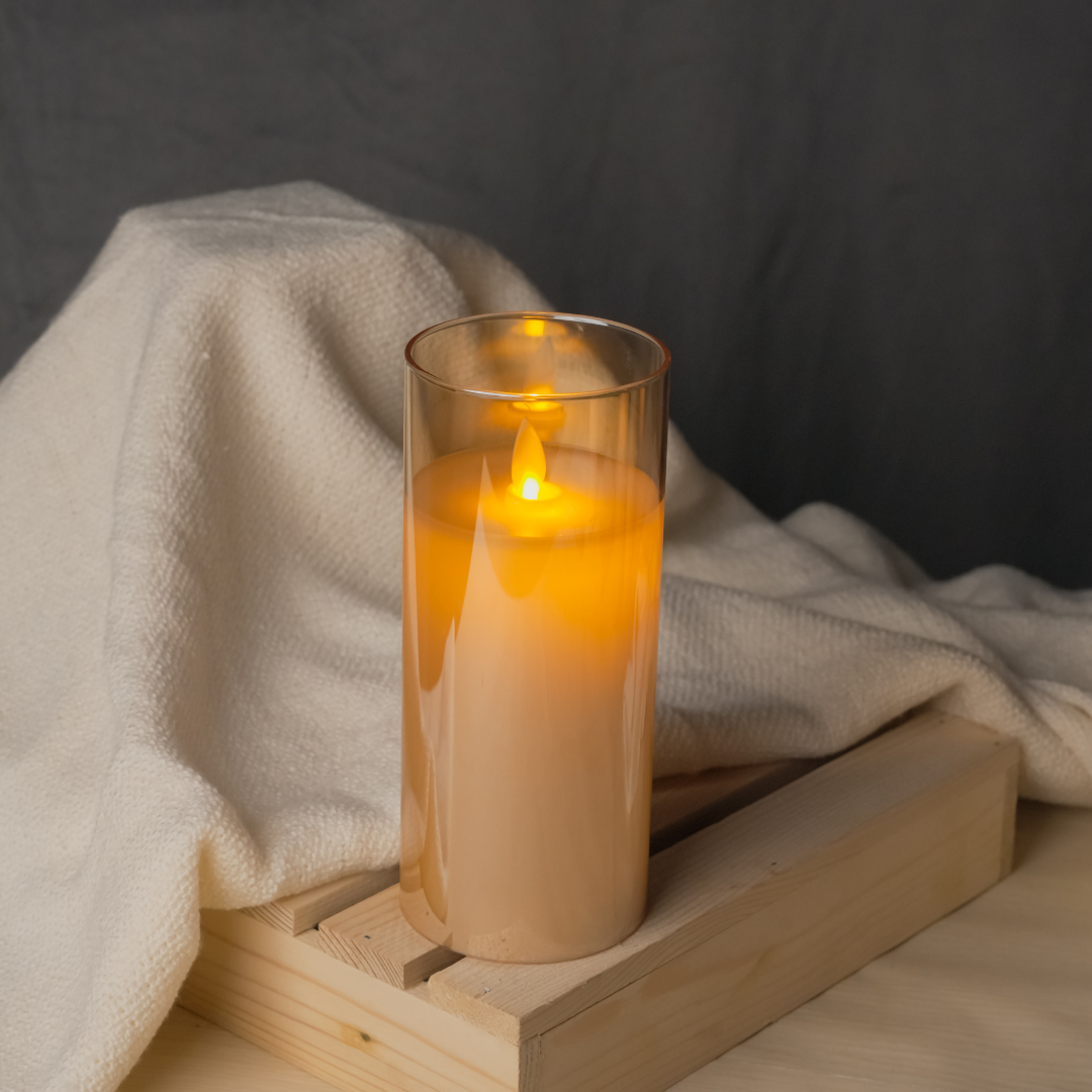 Battery-powered golden LED moving flame candle for hassle-free lighting