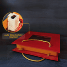 Battery-operated LED fairy lights illuminating a luxury gift box.