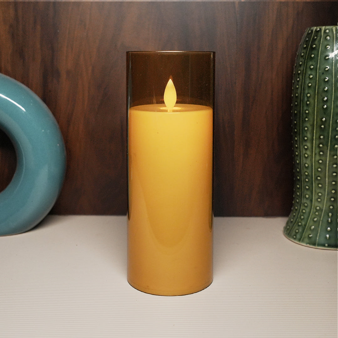 Premium acrylic glass LED flame candle for table decor and gifts.