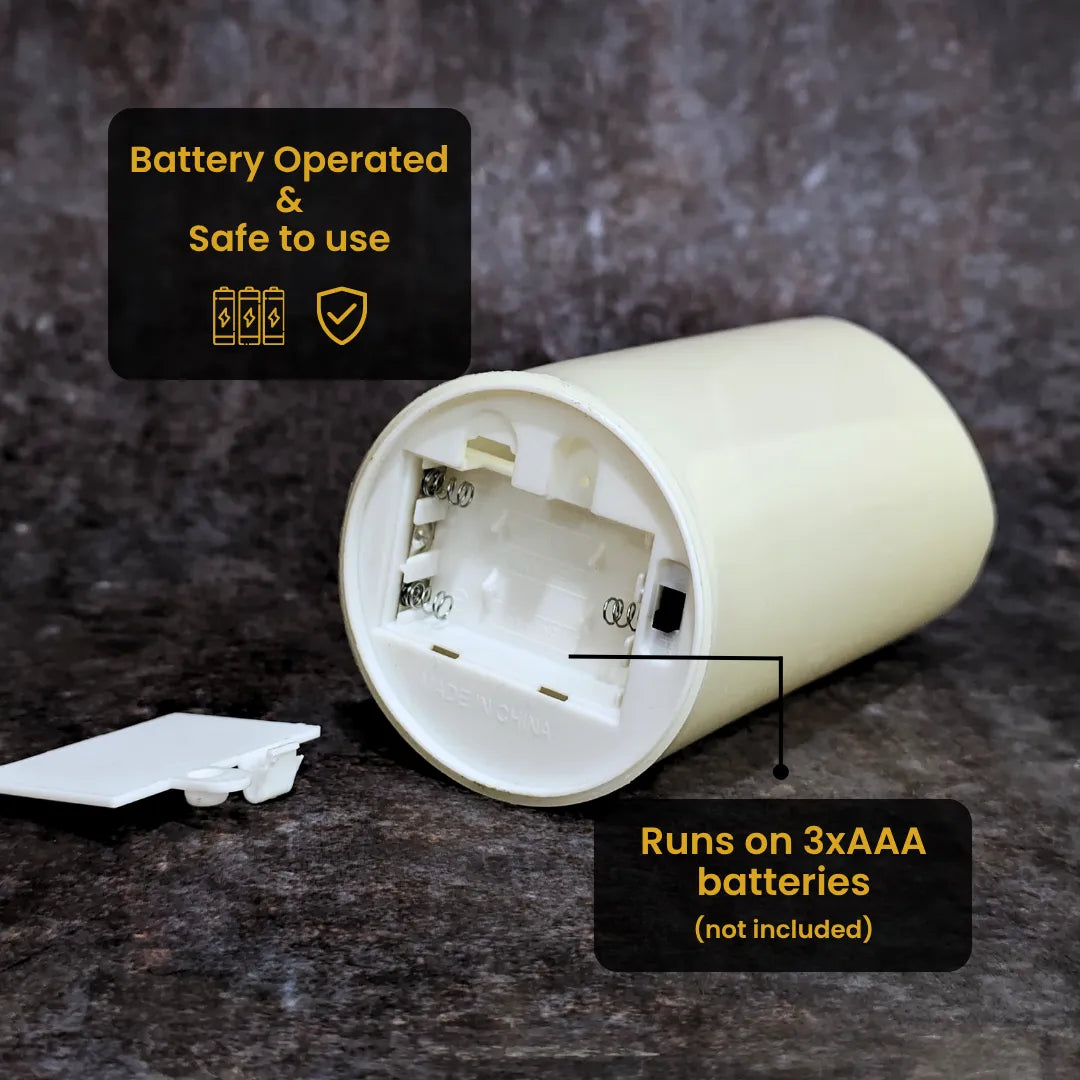Battery operated LED pillar candle powered by AAA batteries