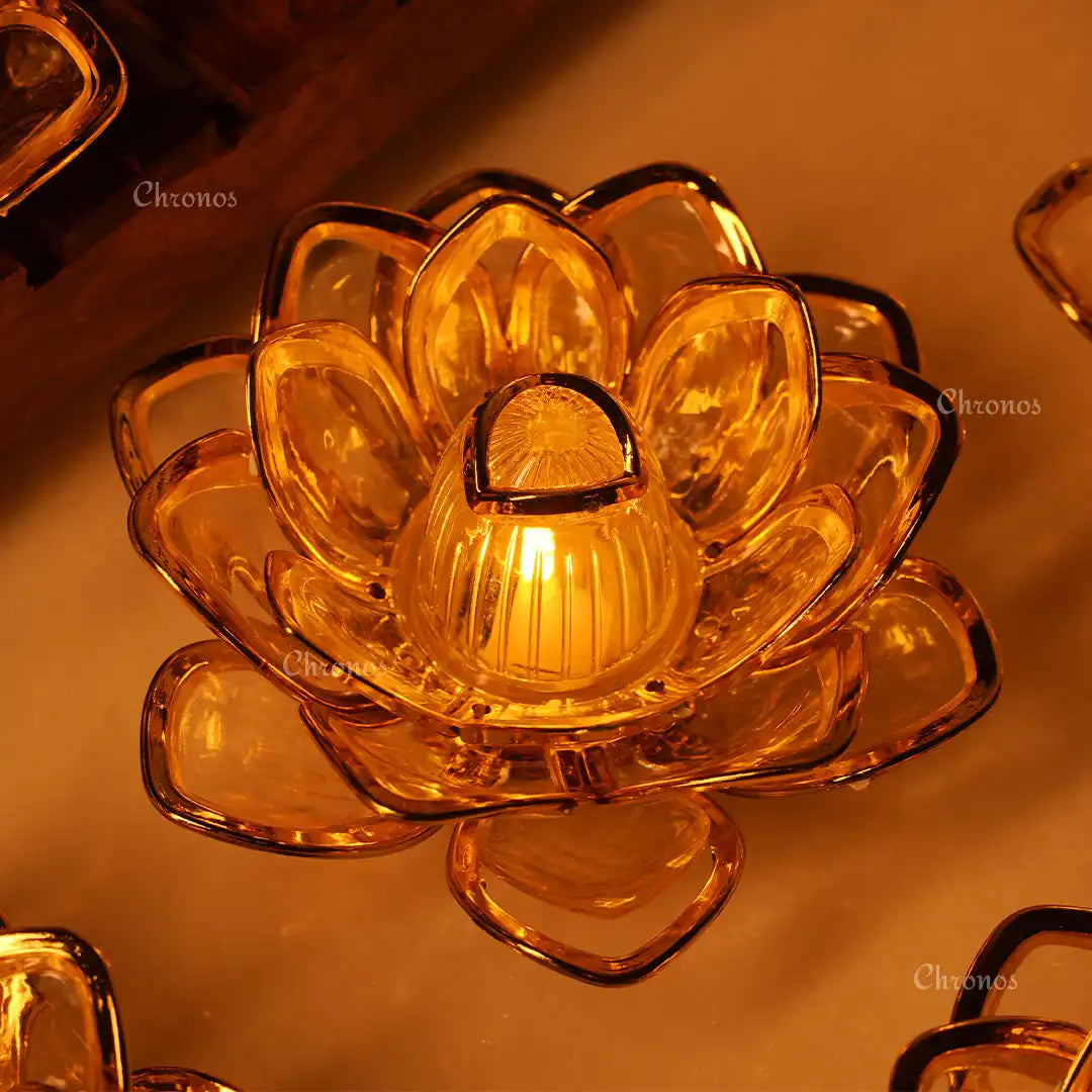 Battery-Operated Lotus Tealight Décor – Ideal for Ganpati & Diwali Pooja