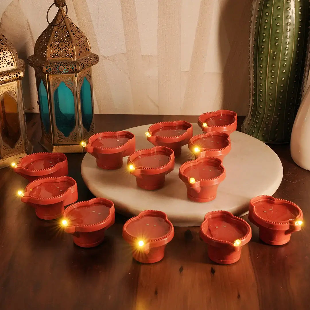 Brown Terracotta-Style LED Diyas with Water Sensor Technology – Safe, Flameless, and Perfect for Home & Pooja Décor – Chronos Lights