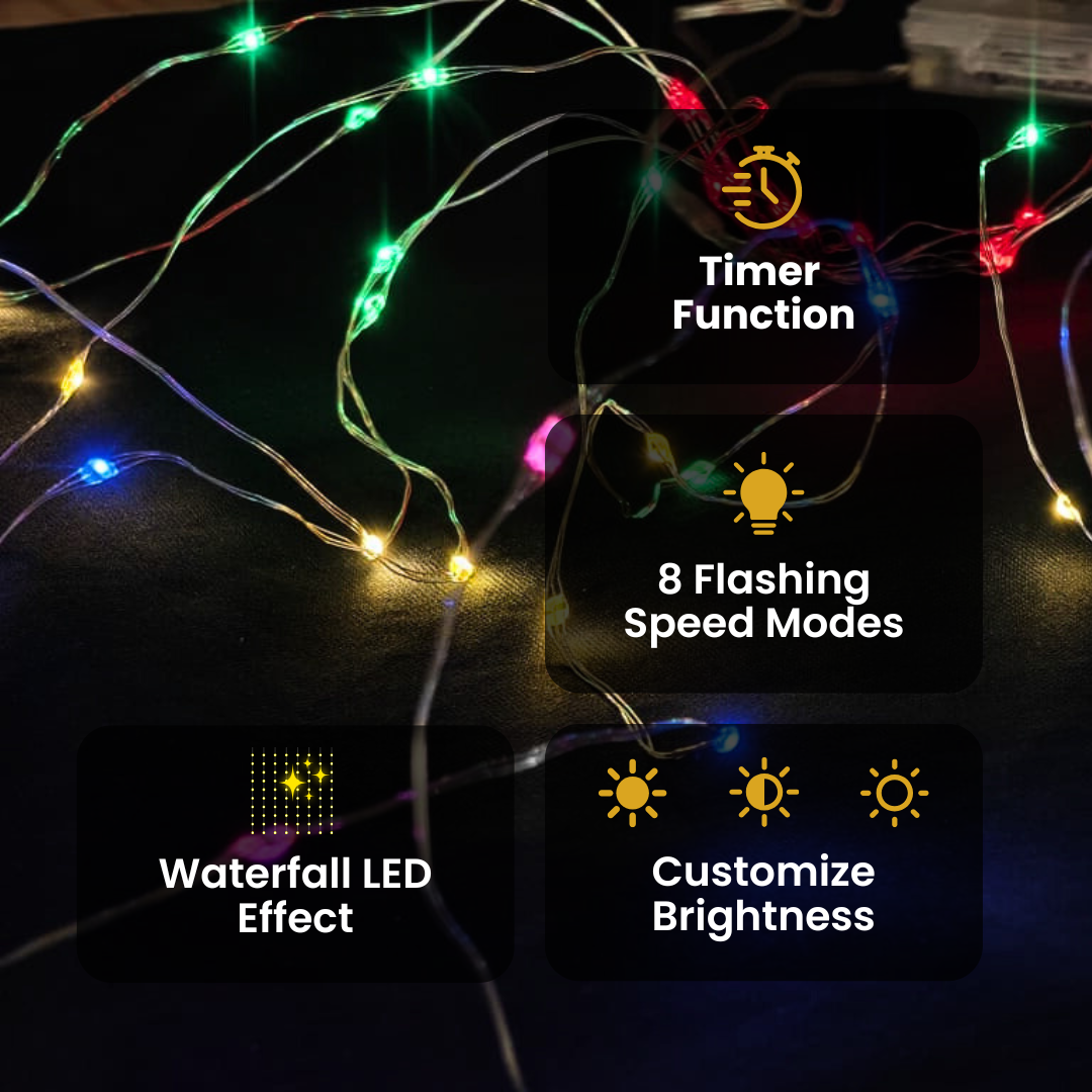 Cascading multi color fairy lights with 10 string waterfall design for ambient décor