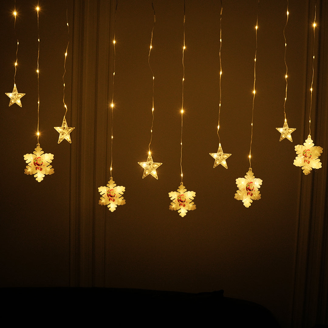 Christmas 3D Paint Snowflake and Star Curtain Lights - Warm White - Online at Best Price