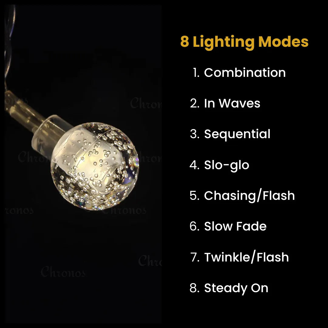 Chronos Lights bubble curtain lights warm white with 8 lighting modes plug and play décor
