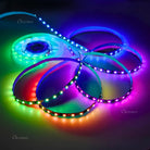 Coiled 5 meter Chronos Smart Pixel RGBIC LED strip with controller attached