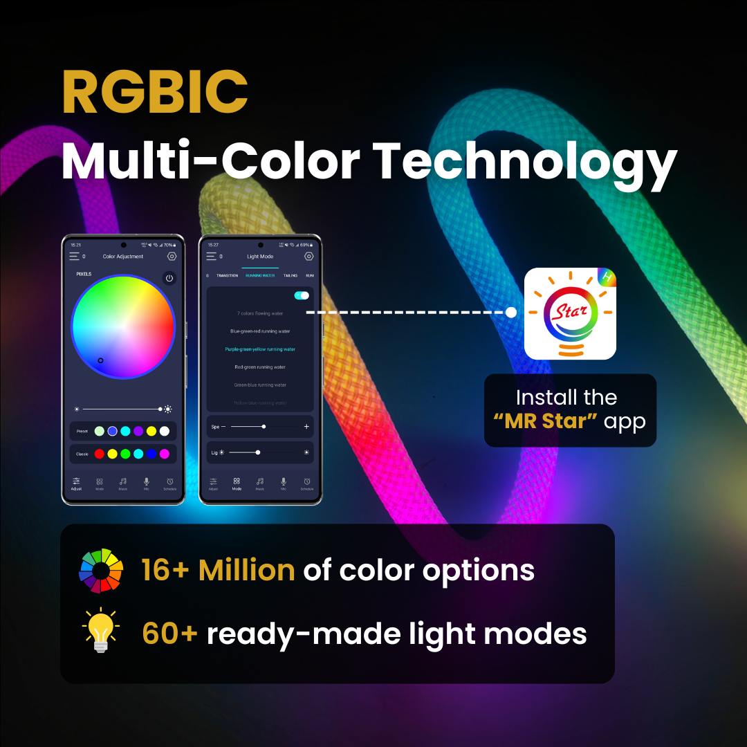 Chronos Lights 360° glow RGBIC neon flex rope illuminating a room