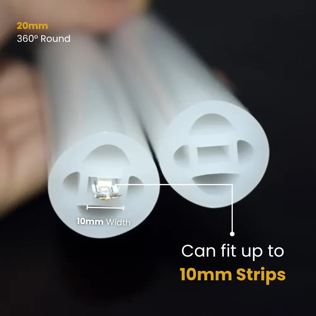 360° flexible round silicone LED tube by Chronos Lights for architectural, sculptural, and landscape lighting