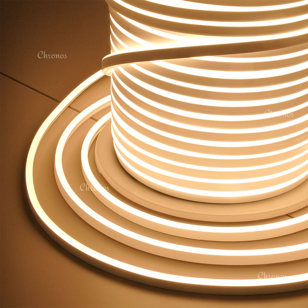 Premium silicone Neon Flex LED Strip Light 220V AC Warm White 8mm x 16mm side-bend flexible, indoor/outdoor ready