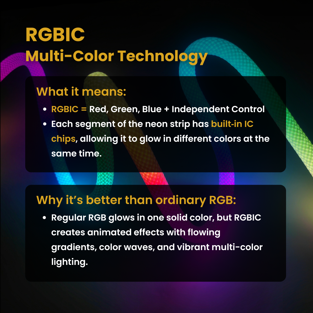 Individually addressable smart RGBIC pixel neon rope light by Chronos Lights