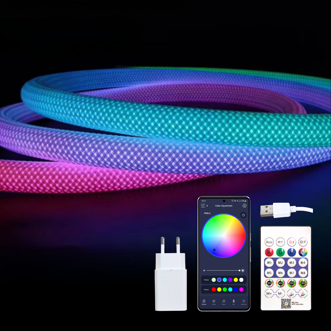Chronos Lights USB powered RGBIC 360° neon rope light glowing in multicolor