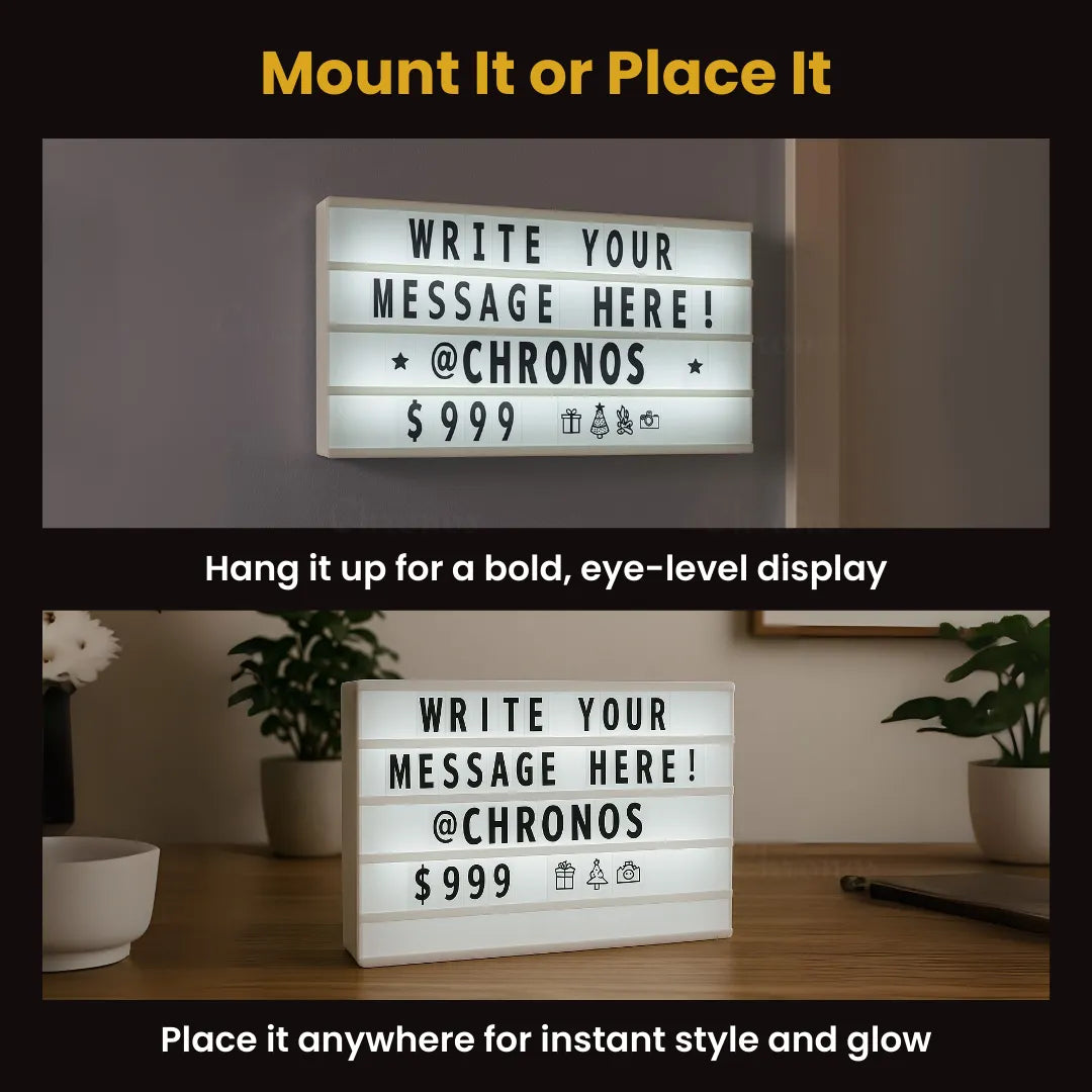 Tabletop XXL Cinematic Light Box – Jumbo message board with LED lights for stylish home and event decoration – Chronos Lights