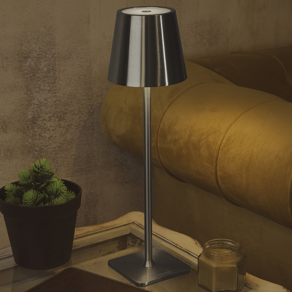 Conic Portable Cordless LED Table Lamp SILVER CHROME