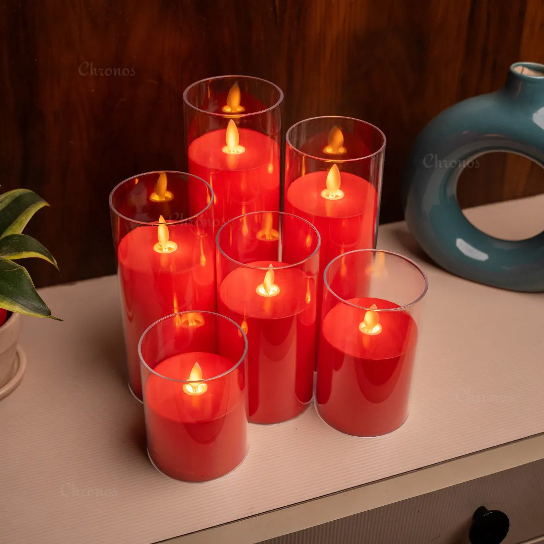 Cozy red LED candle for living room décor and warm ambient lighting
